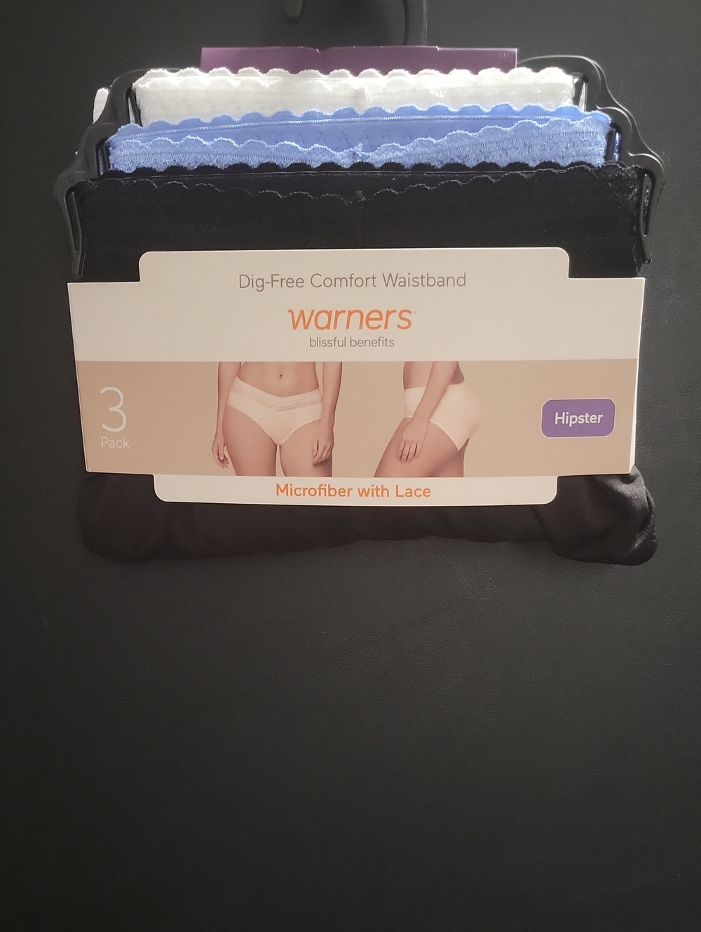 Warner's Hipster Microfiber Lace Underwear - Black, Light Blue, White T15